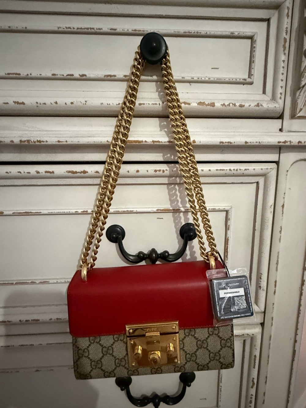 Authentic Gucci Padlock Monogram canvas with Red & Pink accents and COA